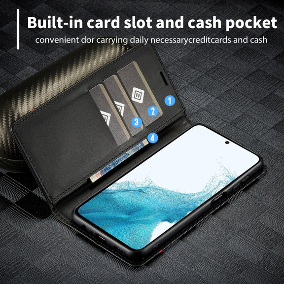 For Samsung Galaxy S24 FE 5G LC.IMEEKE Carbon Fiber Leather Phone Case(Vertical Black)