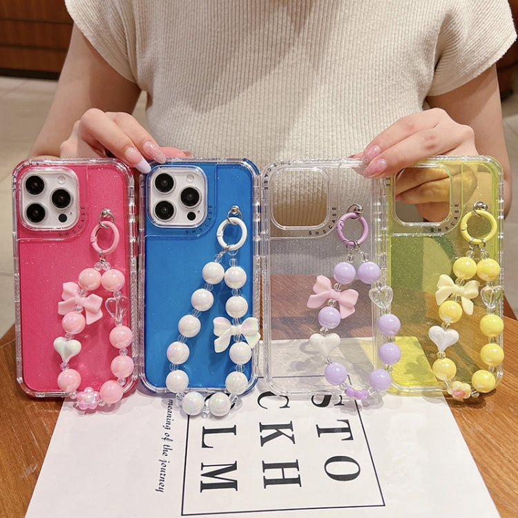 For iPhone 16 Pro TPU + PC + Glitter Sequins Full Coverage Phone Case with Bracelet(Yellow)