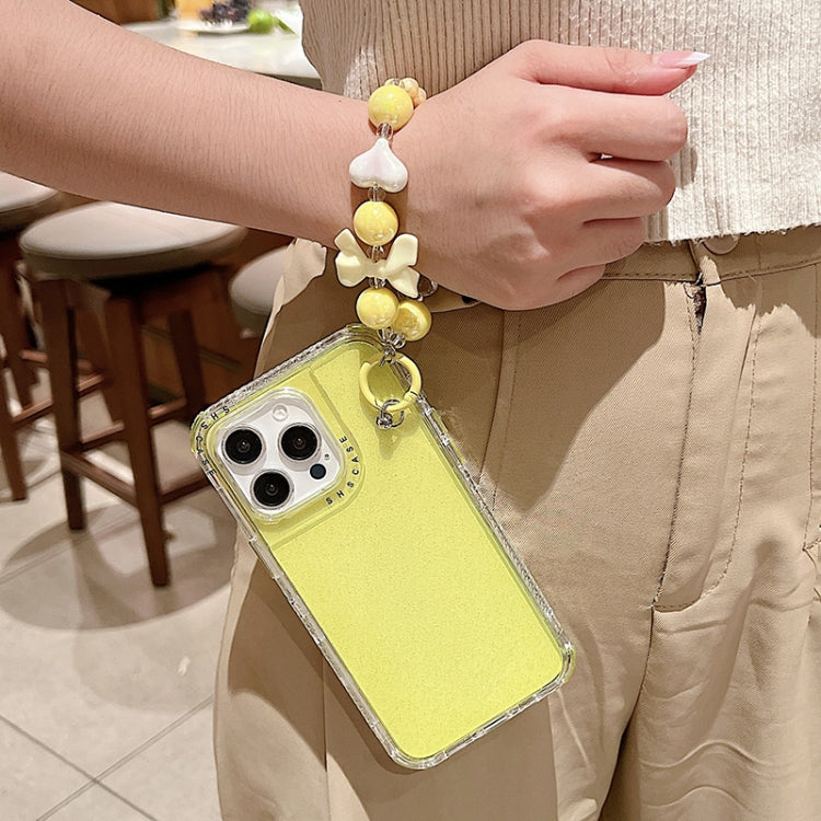 For iPhone 16 Pro TPU + PC + Glitter Sequins Full Coverage Phone Case with Bracelet(Yellow)