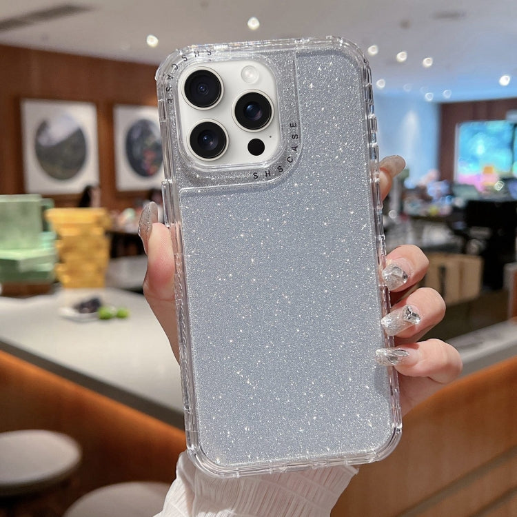 For iPhone 16 Pro Max TPU + PC + Glitter Paper Full Coverage Phone Case(Silver)