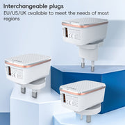LDNIO A1204Q QC3.0 18W USB Fast Charger with 1m USB to Micro USB Cable, Plug Type:AU Plug(White Gold)