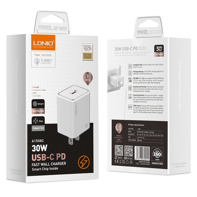 LDNIO A1508C PD30W USB-C / Type-C Fast Charger with 1m Type-C Cable(White)