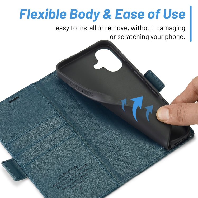 For iPhone 16 LC.IMEEKE Skin-friendly Card Slots Leather Phone Case(Blue)