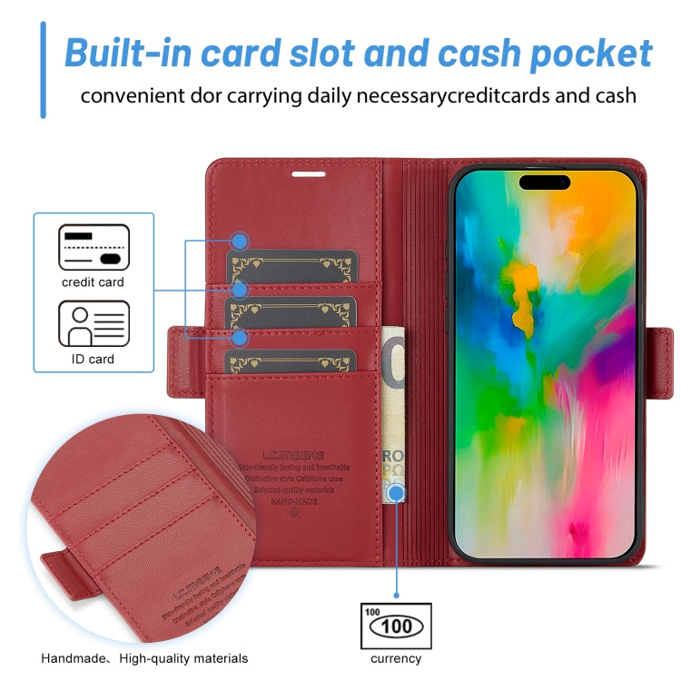 For iPhone 16 Plus LC.IMEEKE Skin-friendly Card Slots Leather Phone Case(Red)