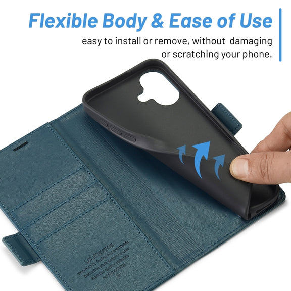 For iPhone 16 Plus LC.IMEEKE Skin-friendly Card Slots Leather Phone Case(Blue)