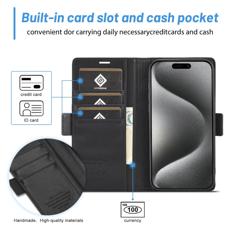 For iPhone 16 Pro LC.IMEEKE Skin-friendly Card Slots Leather Phone Case(Black)