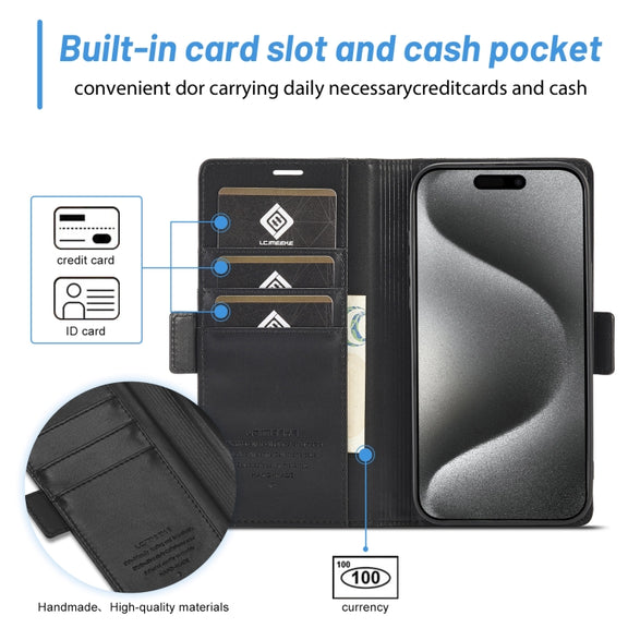 For iPhone 16 Pro Max LC.IMEEKE Skin-friendly Card Slots Leather Phone Case(Black)