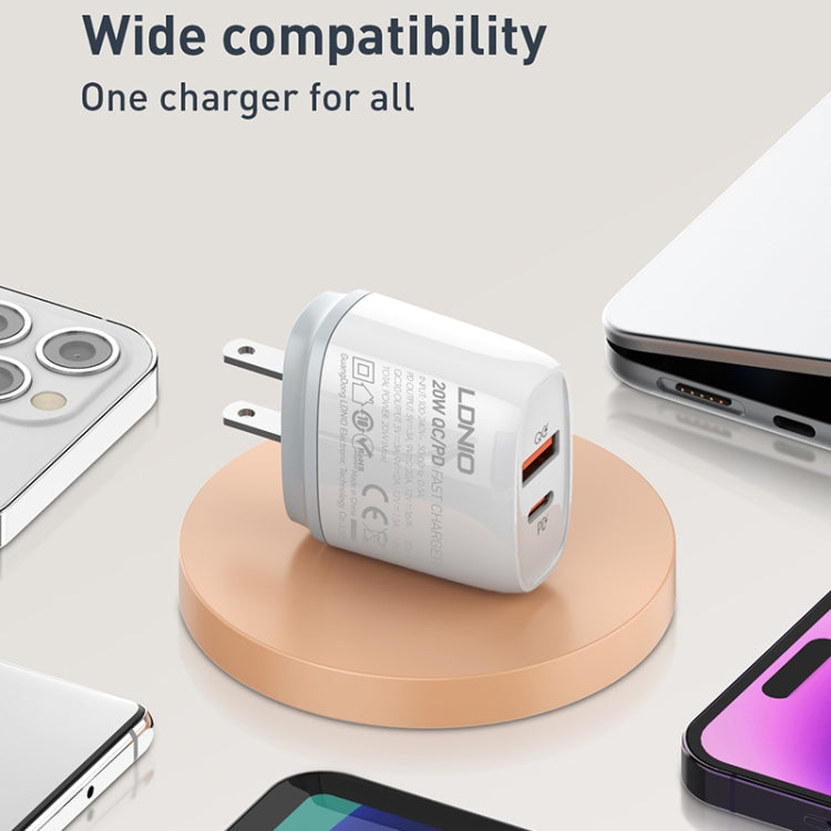 LDNIO Q229 QC3.0 / PD20W USB + Type-C Fast Charger with 1m USB to Type-C Cable, Plug Type:US Plug(White)
