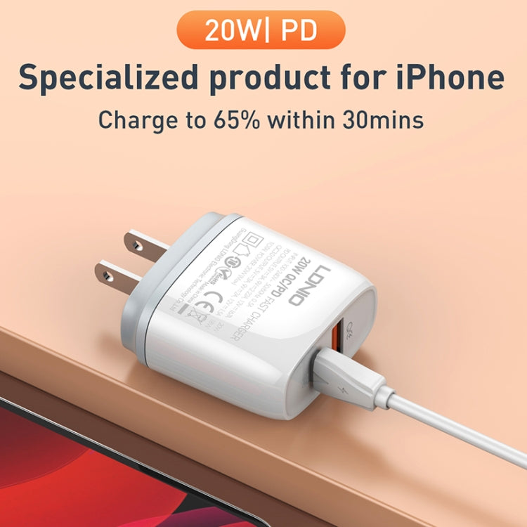 LDNIO Q229 QC3.0 / PD20W USB + Type-C Fast Charger with 1m USB to Type-C Cable, Plug Type:US Plug(White)