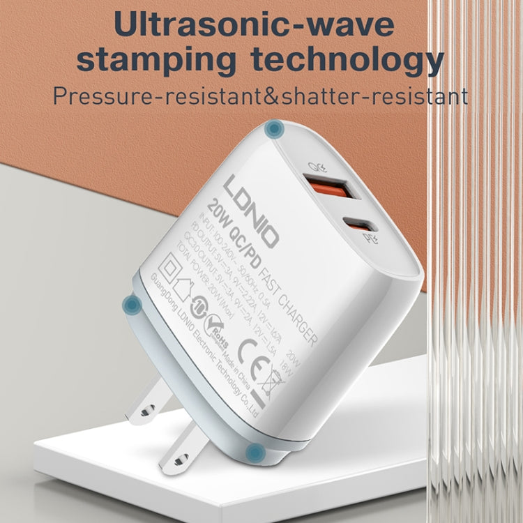 LDNIO Q229 QC3.0 / PD20W USB + Type-C Fast Charger with 1m Type-C to Type-C Cable, Plug Type:EU Plug(White)