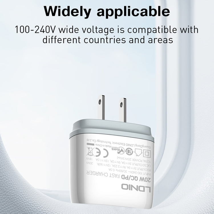 LDNIO Q229 QC3.0 / PD20W USB + Type-C Fast Charger with 1m Type-C to Type-C Cable, Plug Type:EU Plug(White)