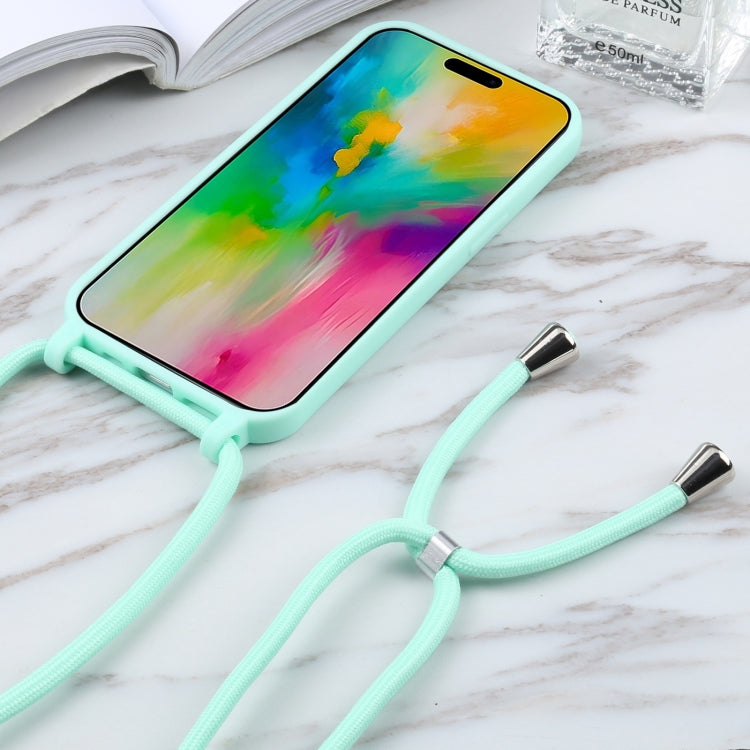For iPhone 16 Pro Max Candy Colors TPU Protective Phone Case with Lanyard(Mint Green)