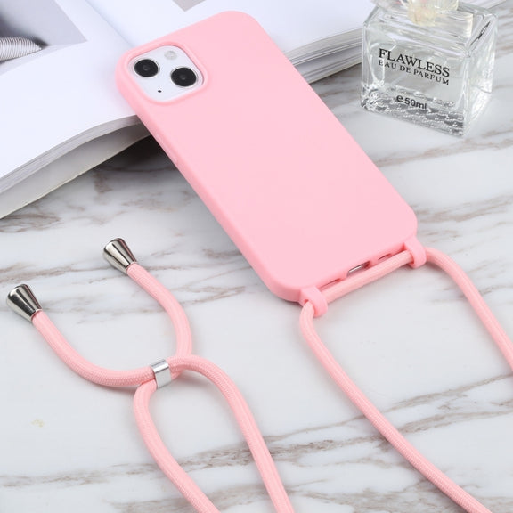 For iPhone 16 Pro Max Candy Colors TPU Protective Phone Case with Lanyard(Pink)
