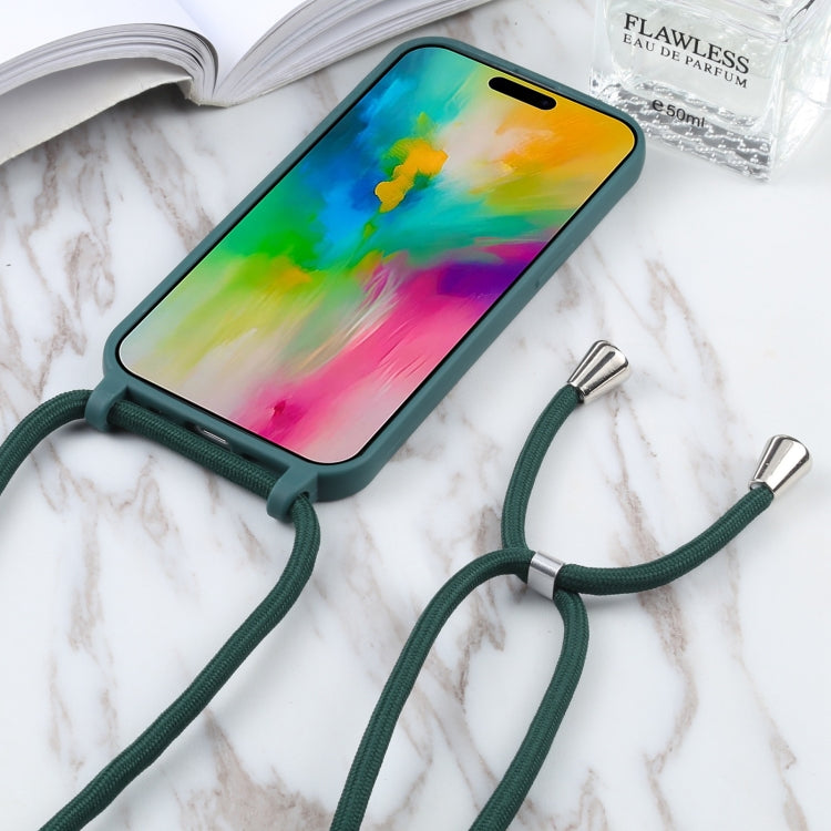 For iPhone 16 Pro Candy Colors TPU Protective Phone Case with Lanyard (Dark Green)