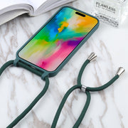 For iPhone 16 Pro Candy Colors TPU Protective Phone Case with Lanyard (Dark Green)