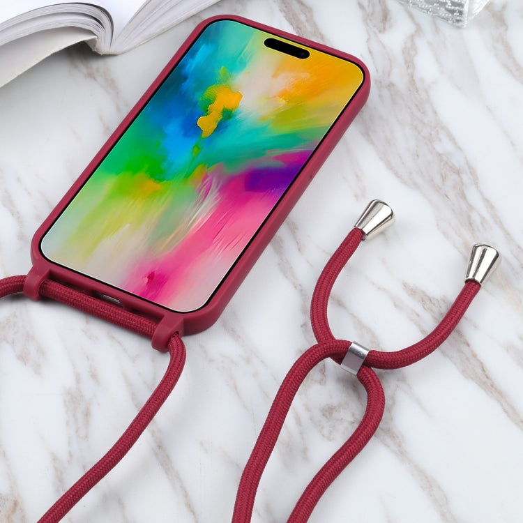 For iPhone 16 Pro Candy Colors TPU Protective Phone Case with Lanyard (Red)