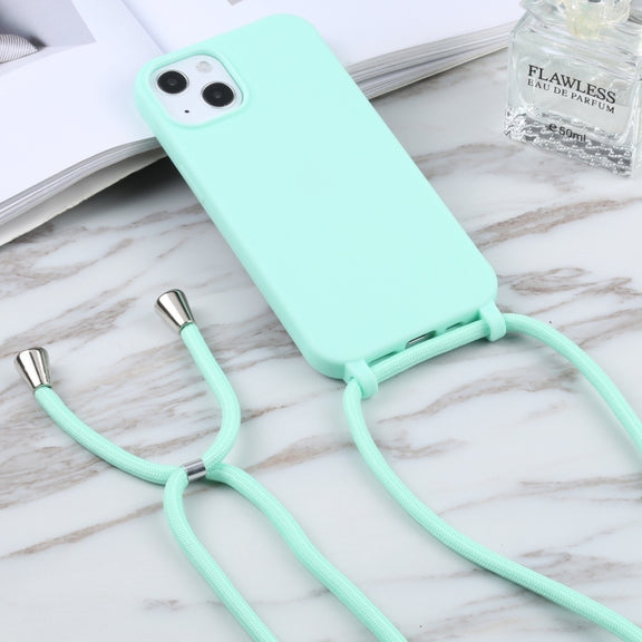 For iPhone 16 Plus Candy Colors TPU Protective Phone Case with Lanyard(Mint Green)