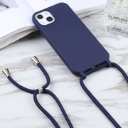 For iPhone 16 Plus Candy Colors TPU Protective Phone Case with Lanyard(Dark Blue)