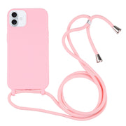 For iPhone 16 Plus Candy Colors TPU Protective Phone Case with Lanyard(Pink)
