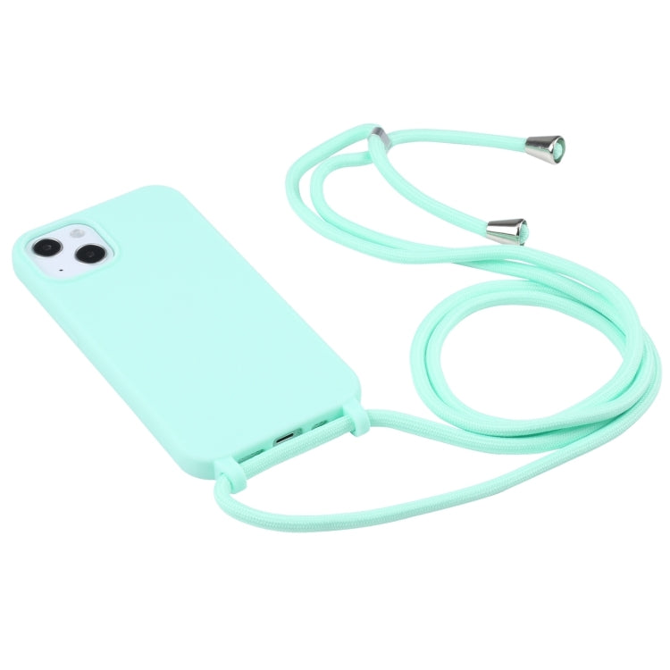 For iPhone 16 Candy Colors TPU Protective Phone Case with Lanyard(Mint Green)