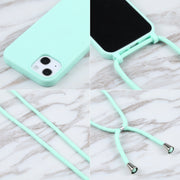 For iPhone 16 Candy Colors TPU Protective Phone Case with Lanyard(Mint Green)