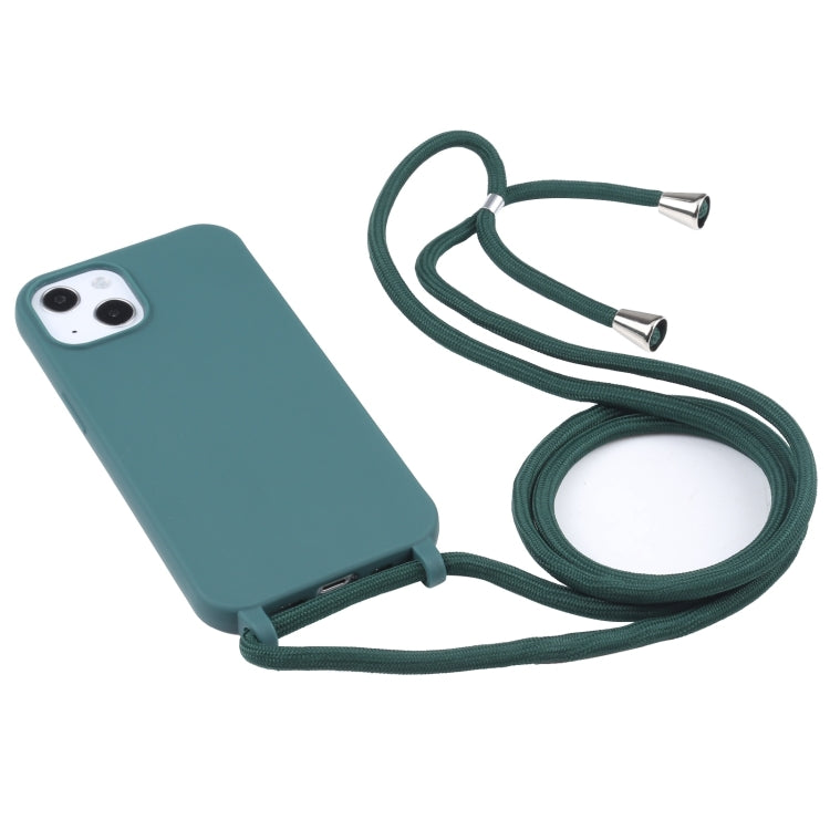 For iPhone 16 Candy Colors TPU Protective Phone Case with Lanyard(Dark Green)