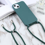 For iPhone 16 Candy Colors TPU Protective Phone Case with Lanyard(Dark Green)