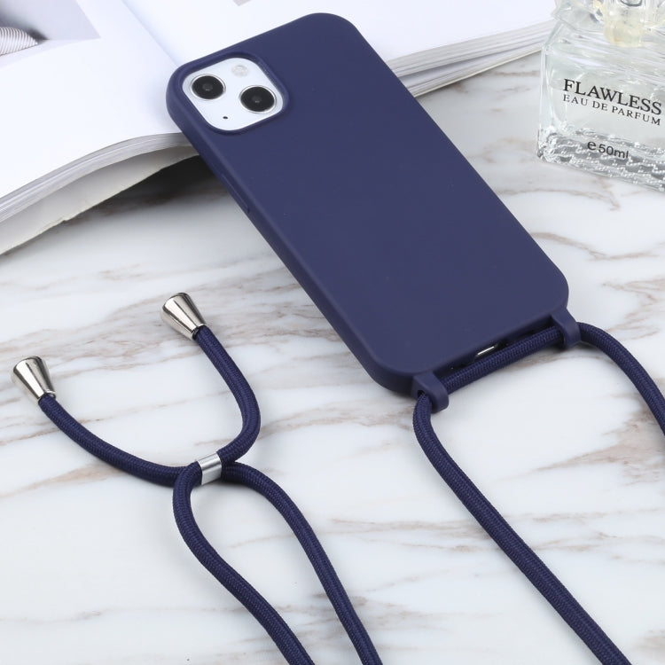 For iPhone 16 Candy Colors TPU Protective Phone Case with Lanyard(Dark Blue)