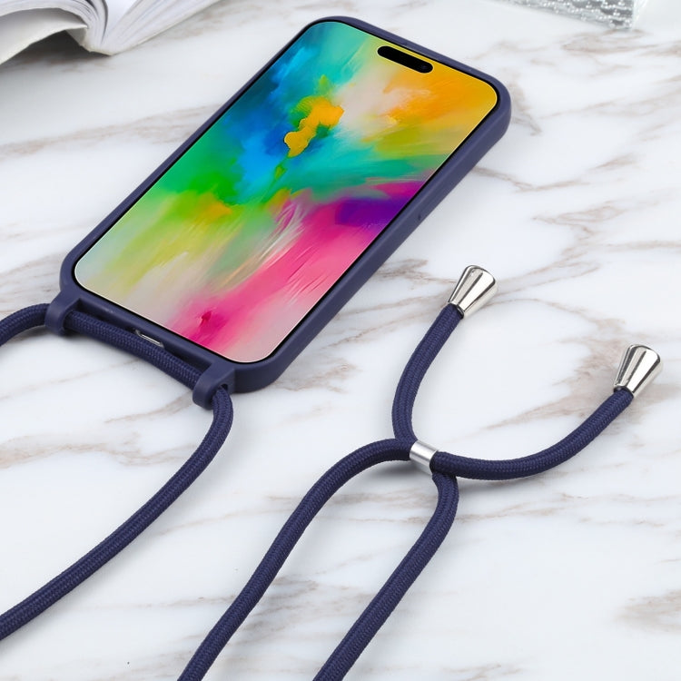 For iPhone 16 Candy Colors TPU Protective Phone Case with Lanyard(Dark Blue)