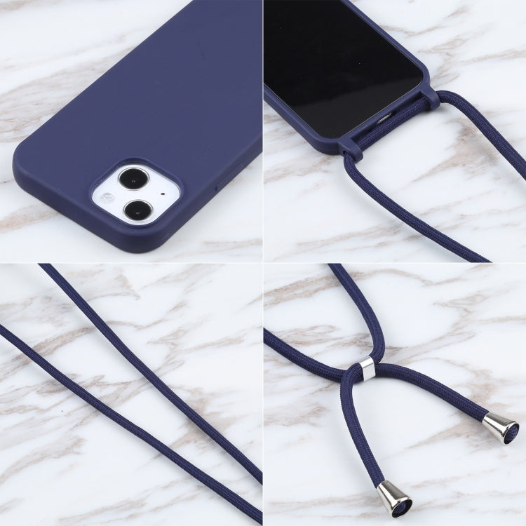 For iPhone 16 Candy Colors TPU Protective Phone Case with Lanyard(Dark Blue)