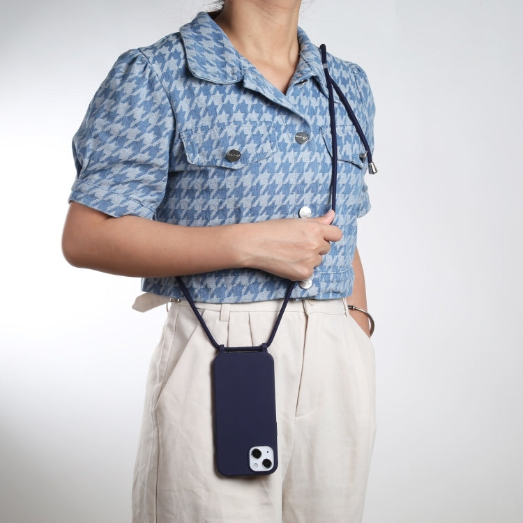 For iPhone 16 Candy Colors TPU Protective Phone Case with Lanyard(Dark Blue)