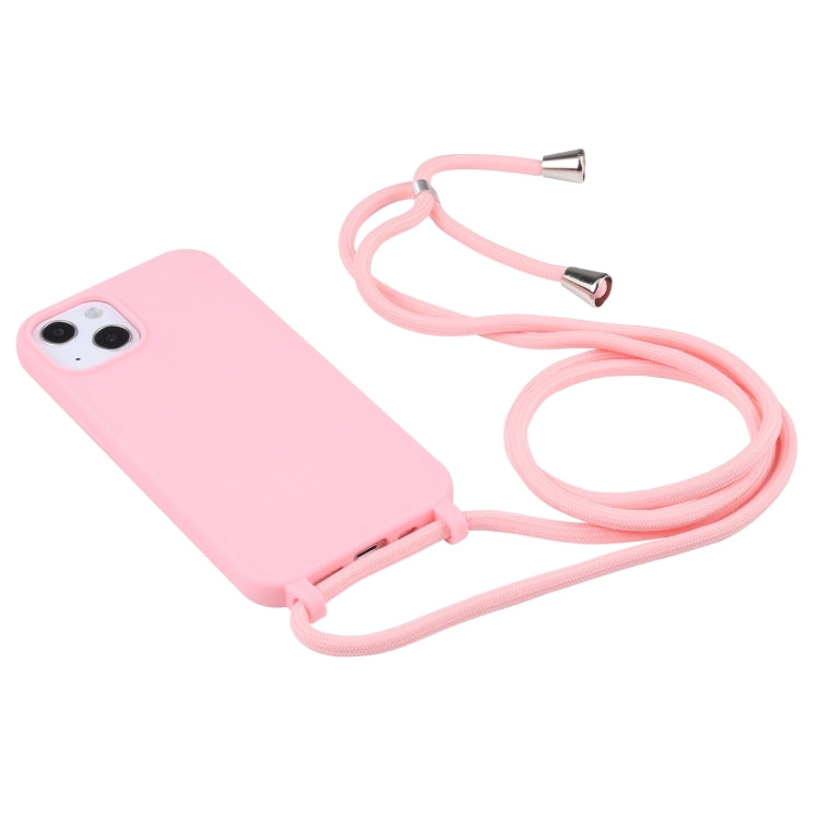 For iPhone 16 Candy Colors TPU Protective Phone Case with Lanyard(Pink)