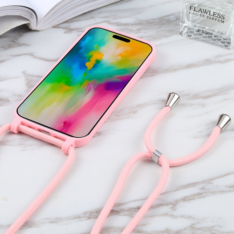For iPhone 16 Candy Colors TPU Protective Phone Case with Lanyard(Pink)