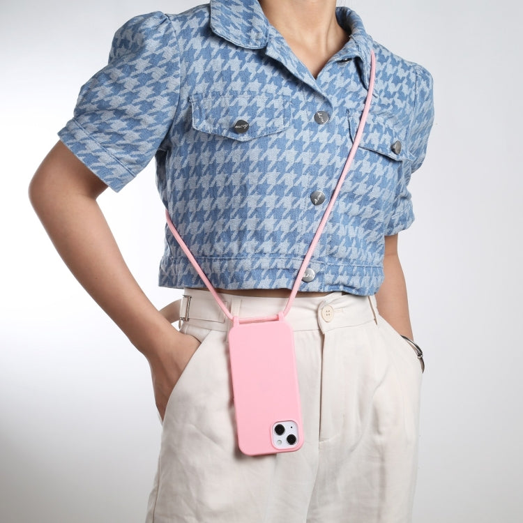 For iPhone 16 Candy Colors TPU Protective Phone Case with Lanyard(Pink)