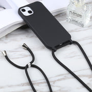 For iPhone 16 Candy Colors TPU Protective Phone Case with Lanyard(Black)