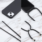 For iPhone 16 Candy Colors TPU Protective Phone Case with Lanyard(Black)