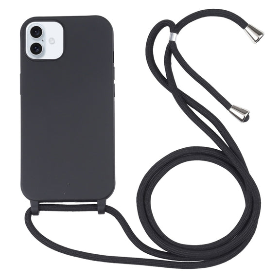 For iPhone 16 Candy Colors TPU Protective Phone Case with Lanyard(Black)