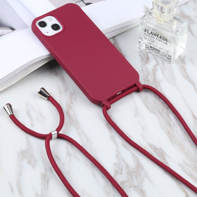 For iPhone 16 Candy Colors TPU Protective Phone Case with Lanyard(Red)