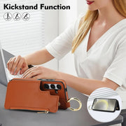 For Samsung Galaxy S24 5G RFlD Anti-theft Double Buckle Ring Zipper Card Phone Case(Brown)