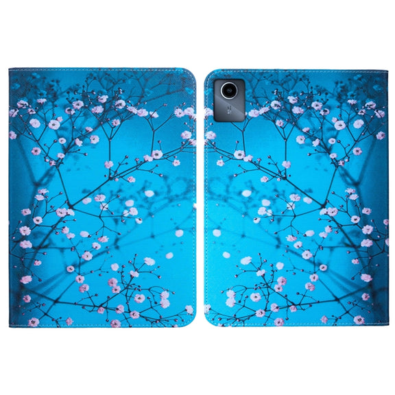 For Lenovo Tab M11 / Xiaoxin Pad 11 2024 Colored Drawing Leather Tablet Case(Plum Blossom)