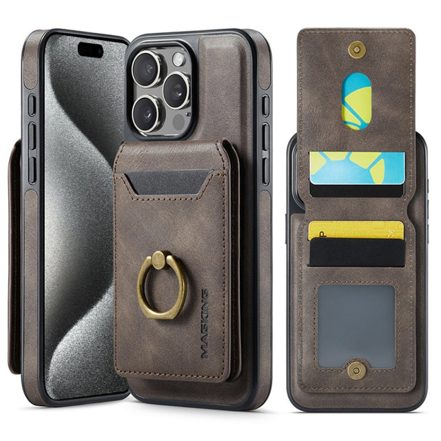 For iPhone 15 Pro MAGKING K1 MagSafe Detachable Wallet RFID Back Cover Phone Case(Coffee)