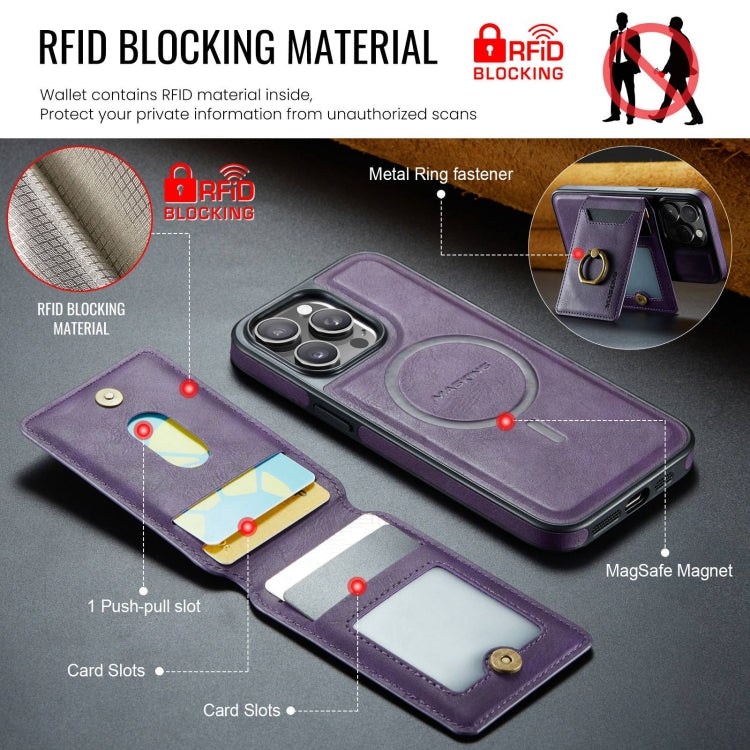 For iPhone 15 Plus DG.MING K1 MagSafe Detachable Wallet RFID Back Cover Phone Case(Purple)