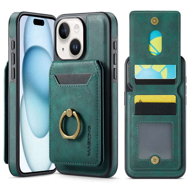For iPhone 15 Plus DG.MING K1 MagSafe Detachable Wallet RFID Back Cover Phone Case(Green)