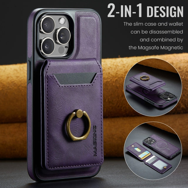 For iPhone 14 Plus DG.MING K1 MagSafe Detachable Wallet RFID Back Cover Phone Case(Purple)