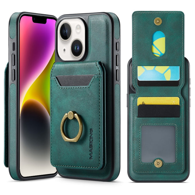 For iPhone 14 Plus MAGKING K1 MagSafe Detachable Wallet RFID Back Cover Phone Case(Green)