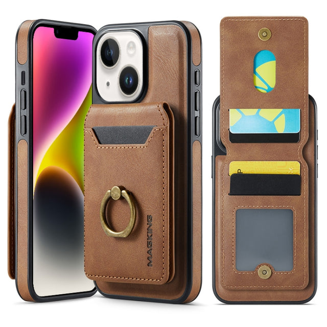 For iPhone 14 DG.MING K1 MagSafe Detachable Wallet RFID Back Cover Phone Case(Brown)
