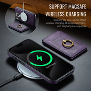 For iPhone 13 DG.MING K1 MagSafe Detachable Wallet RFID Back Cover Phone Case(Purple)