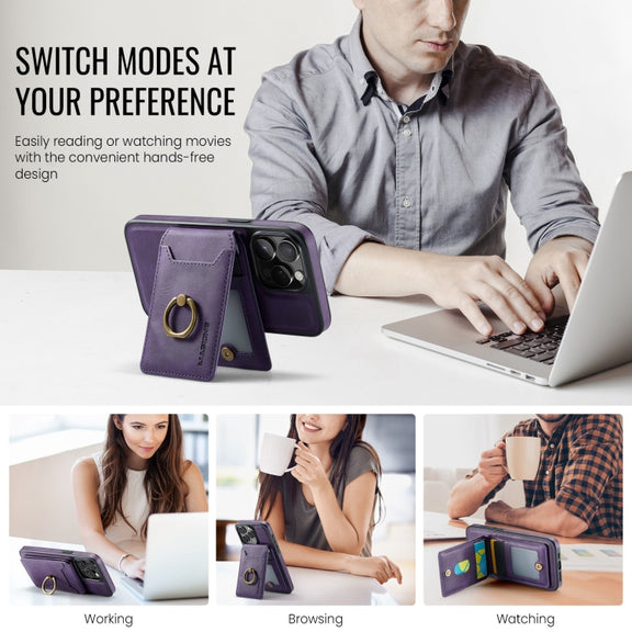 For iPhone 13 DG.MING K1 MagSafe Detachable Wallet RFID Back Cover Phone Case(Purple)