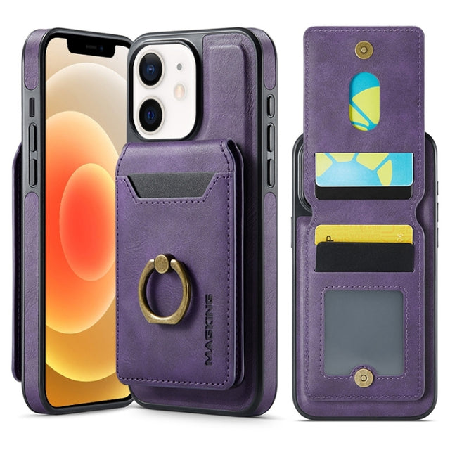 For iPhone 12 DG.MING K1 MagSafe Detachable Wallet RFID Back Cover Phone Case(Purple)