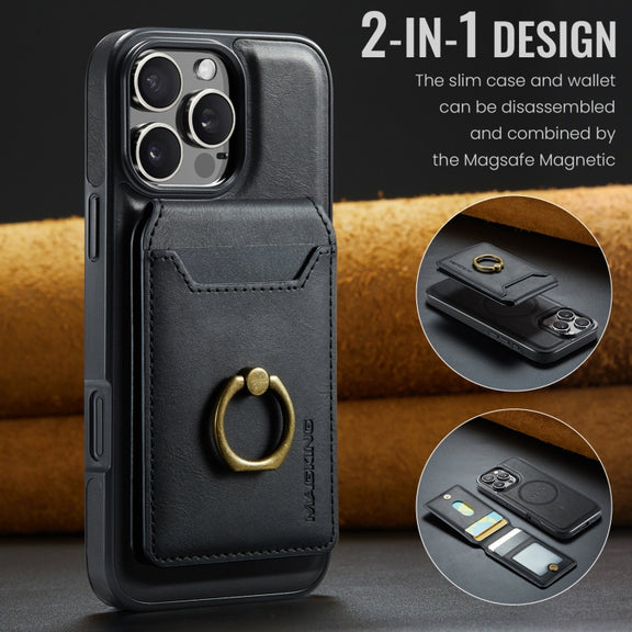 For iPhone 16 Pro Max MAGKING K1 MagSafe Detachable Wallet RFID Back Cover Phone Case(Black)